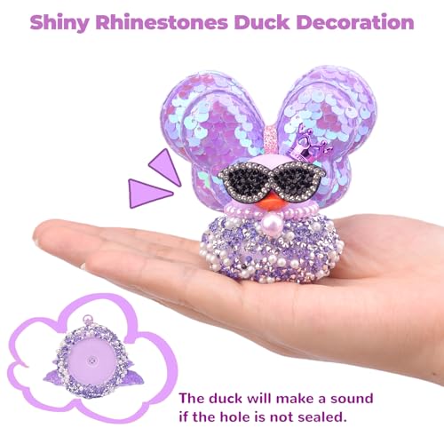 MuMyer Diamond Rubber Duck Car Ornaments, 2Pcs Shiny Rhinestones Ducks Car Dashboard Decorations with Mini Wings Cowboy Hat Necklaces Sunglasses