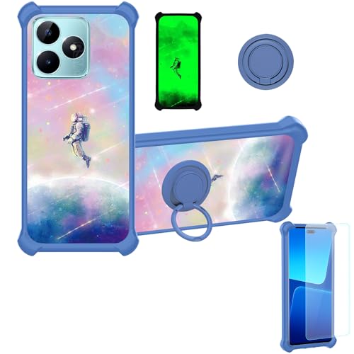 jioeuinly Case Compatible for Realme C51s Phone Case Cover [with Tempered Glass Screen Protector][Hard PC + Soft Silicone][Ring Support] [Luminous Effect] YGL-FXJ