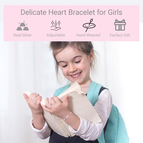 Charm Bracelet - Sterling Silver Heart Adjustable Handmade Kids Bracelet for Toddler 4-15 Year Old - Jewelry Gift for Birthday4