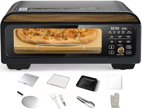 Upgrade Electric Pizza Oven with 800°F Make Pizza in Minutes, 12” Portable Countertop Versatile Pizza Oven for Indoor & Outdoor, Classic Black Stove is Suitable for Home and Commercial