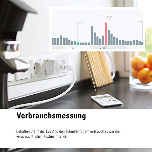 Eve Energy - Smarte Steckdose (Deutsche Markenqualit&auml;t), T&Uuml;V zertifiziert, Verbrauchsmessung, integrierte Zeitpl&auml;ne, schaltet Ger&auml;te ein & aus, Sprachsteuerung, keine Bridge n&ouml;tig, BLE (Apple HomeKit)