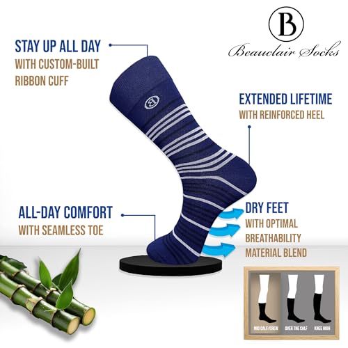 Easytwelve Men's Bamboo Rayon Dress Socks Size 8-13, 5 Pairs Mid Calf Crew Socks for Business & Casual, Gift Box3