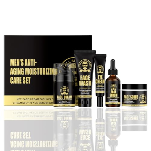Mens Skincare Set,5PCS Mens Gift Set,Men's Anti-Aging Care Set，Face Serum & Face Wash & Cream & Eye Cream & Face Scrub,Day/Night Moisturizer,Hydrating for Dry Skin,Gifts for Men Him Dad Husband