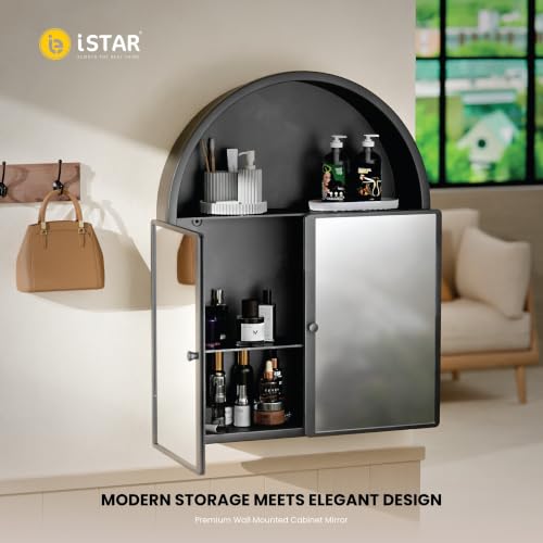 Image of iSTAR Premium Multipurpose Wall Mounted Storage Cabinet with Mirror, Bathroom Cabinet with Mirror /ABS Bathroom Storage Cabinet /Wall Mounted Bathroom Cabinet /Mirror with Storage for Bathroom (Black)