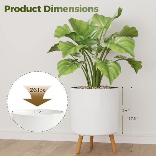 Bamworld Self Watering Pots for Indoor Plants with Water Level Indicator 12 inch Plant Pot Plastic Planter with Wooden Stand for Outdoor Plants Modern Décor for Porch Patio White Large by Bamworld - Image 2