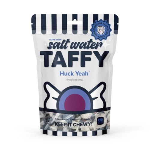 Taffy Shop Huck Yeah, Huckleberry Salt Water Taffy – Gourmet Soft Chewy Candy, Bulk Sweet Snack, Fresh Gift & Gluten-Free, 30 Individually Wrapped Pieces (7oz)