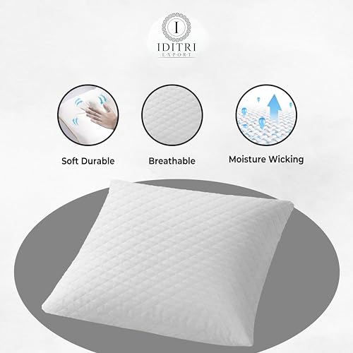 Image of Memory Foam Pillow Set of 2, Jacquard Breathable Cotton Cover, Mite Resistant Sofa Cushion for Office Car Chair, Moisture Wicking Comfort, Vacuum Packed, White Bedding,35 x 35 x 15 cm