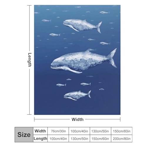 Couverture extra large en flanelle motif baleine bleue pour lit et canapé