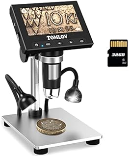 TOMLOV DM4S 4.3" LCD Coin Microscope 1000X, USB Digital Microscope with Photo-Video| Metal Stand|LED Fill Lights|32GB Card, Windows Compatible
