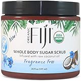 Organic Fiji Whole Body Scrub - Infused with Coconut Oil, Exfoliating Sugar Scrub for Smooth and Soft Skin, Exfoliates & Restores Skin's Natural Biosphere, Fragrance Free 20 oz