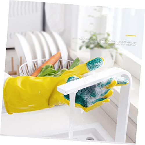 Plafope 1 Pair Kitchen Latex Gloves Kitchen Dishwashing Gloves Gardening Latex Gloves Handguard Scouring Pad Housework Gloves Scouring Pad Gloves Kitchen Cleaning Gloves Household Yellow #TOP5