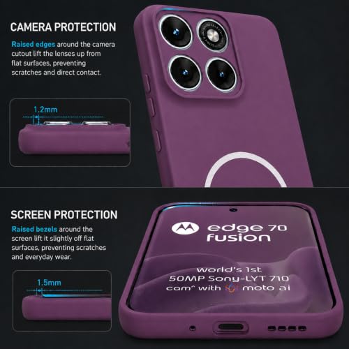 Image of SBMS Silicone Back Cover Case for Motorola Edge 70 Fusion 5G | Soft Micro-Fibre Lining Inside | Magsafe Print On Back Side Camera Protection Bump | Shockproof Case Moto Edge 70 Fusion (Purple)