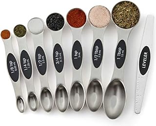 Spring Chef Magnetic Measuring Spoons Set, Dual Sided, Stainless Steel, Fits in Spice