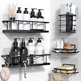 YASONIC Shower Caddy Adhesive 5 Pack, No Drill Bathroom Shower Organizers with Removable Hooks, Rust Proof Shower Shelves for inside Shower, Wall-Mounted Shower Holder, Black