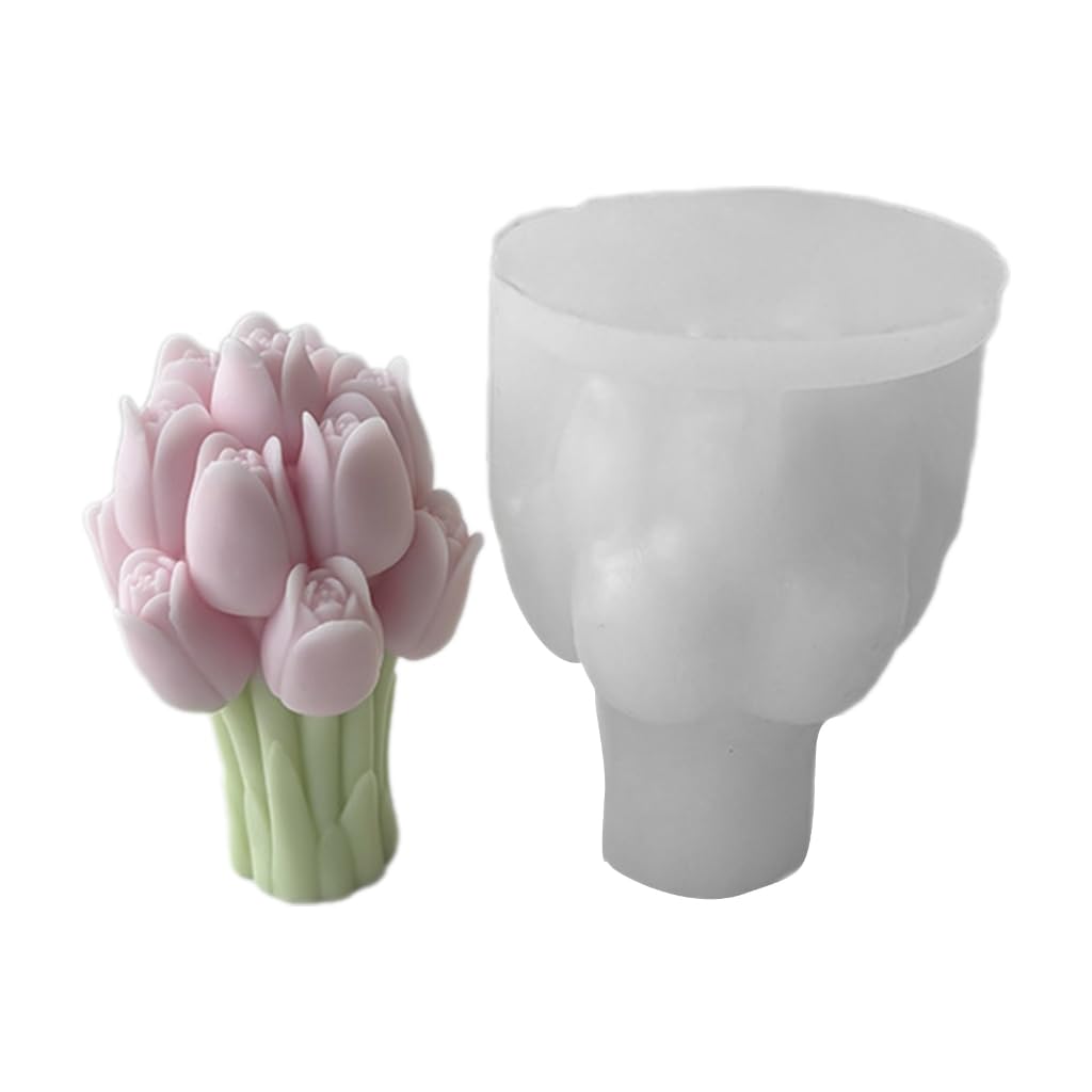 Moule En Silicone Pour Bougies En Forme De Bouquet De Tulipes - Pour Bougies, Savon, Résine - Design Floral Artistique - Environ 7.5x10.7x6.5cm