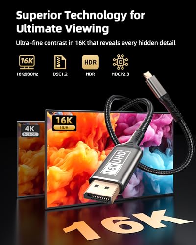 Cable USB C a DisplayPort 2.1 16K de 2 metros para MacBook Pro y iPhone 17 Pro 2