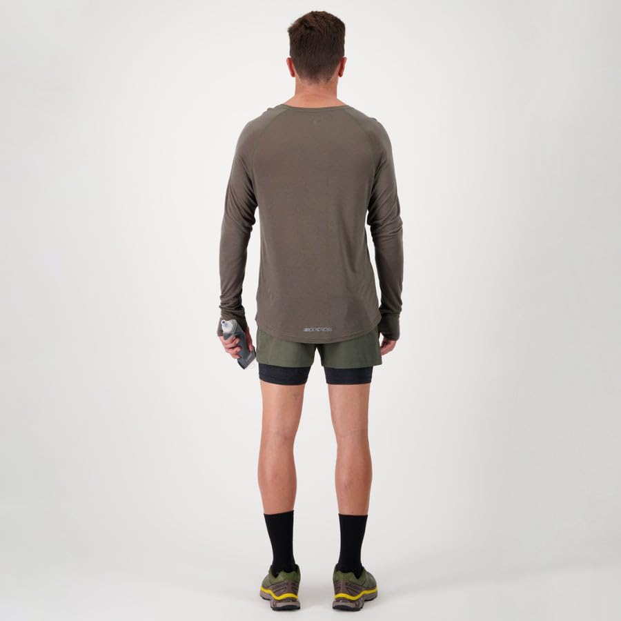 BODYCROSS męska wełniana koszulka do biegania Miky Khaki - Tencel - termoregulacja, lekkość, komfort, widoczność, przepustka kciuk