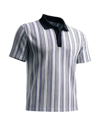 Image of The Indian Garage Co Men Boxy Fit Half Sleeves Vertical Striped Polo T-Shirt