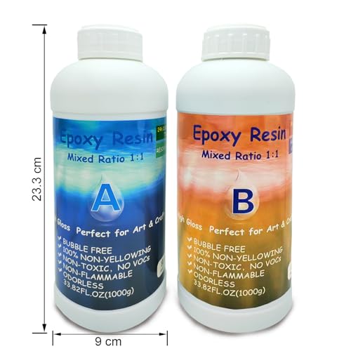 2L/70.54 flOZ Epoxidharz Set-Transparent Epoxidharz Set Anfänger, Blasenfreies Kristallklares Epoxidharz mit Messbechern, für Holz, künstlerische Kreationen,Wandfliesen,Kunst, Handwerk
