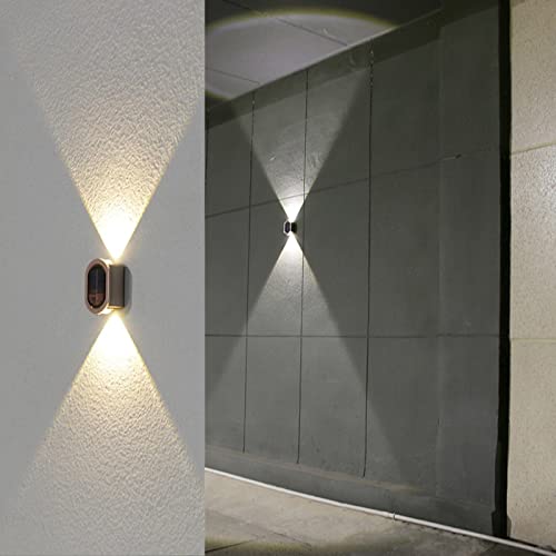 ASLIDECOR Solar Deck Lights Up and Down, 4 Pack Illuminate Outdoor Sunlight Sensor Lamp IP65 Waterproof Modern Decor for Home Garden Porch (Warm White&Cold White) (Bronze)