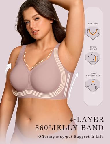 Image of OEAK Womens Wireless Jelly Bras Plus Size Support Push Up Comfortable Bra | no underwire,full coverage,for large breast,minimizer bra,seamless,tshirt bras,everyday bra