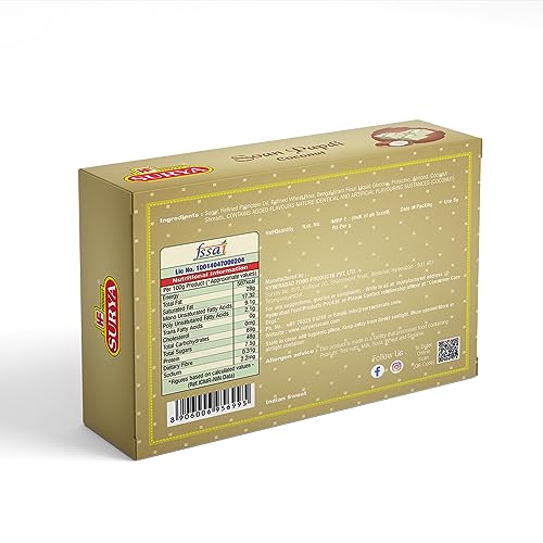 Image of HF, Surya Coconut Soan Papdi- 400g | Made with Real Coconut, Fresh Besan | No Preservatives, Almond & Pistachio Garnish Delicious Festive Sweets