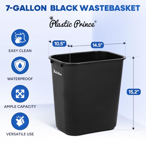 Caneca de basura rectangular negra de plástico 7 galones miniatura 3