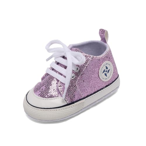 Image of Newborn Baby Girls Boys Canvas Shoes Infant Soft Sole Slip On First Walkers Sneaker Toddler Flat Loafers High Top Crib Denim Unisex Moccasins Shoe