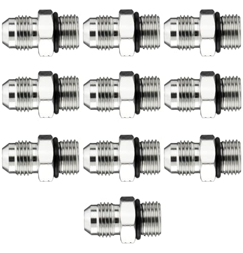 Image of 10 Pack Hydraulic Hose Adapter Fittings: 3 /8 inch JIC 37 Male x #6 SAE /ORB Male Thread, Straight Tube Fitting Kits with Protection Cover