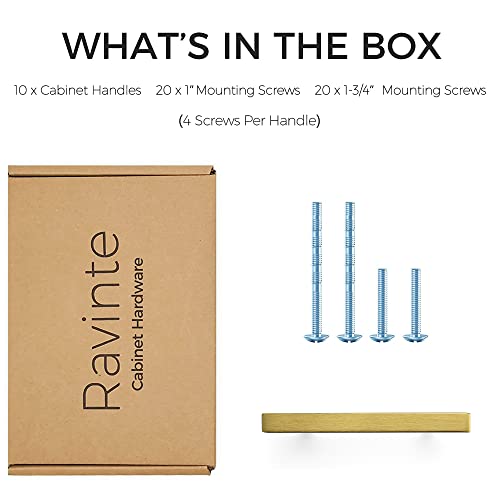 Image of Ravinte 10 Pack 6 Inch Square Cabinet Pulls Brushed Brass Stainless Steel Kitchen Drawer Pulls Cabinet Handles 6 inchLength,3.75 inch Hole Center