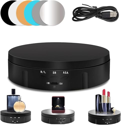 Motorized Rotating Display Stand 360 Degree Turntable Display Stand with 6 Color Background Boards for Photography Products Shows Toys Jewelry Battery/USB Power 5.75 Inch/22LB(10kg) Load (Black)
