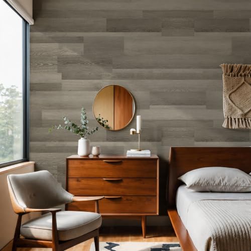 Vamuego Peel and Stick Wall Panels, Easy Self Adhesive Vinyl Tiles Wall Planks, Farmhouse Wood Grain Shiplap for Kitchen Bedroom Interior WallDecor (12 pcs/18.1 Sq Ft/Box) (Oak White)