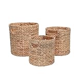 happimess BSK2011A-3SET Avery Bohemian Cottage Handwoven Hyacinth Cylinder Nesting Wicker Storage Baskets with Handles, Natural (Set of 3), Seagrass Containers for Decoration in Living Room, Bedroom