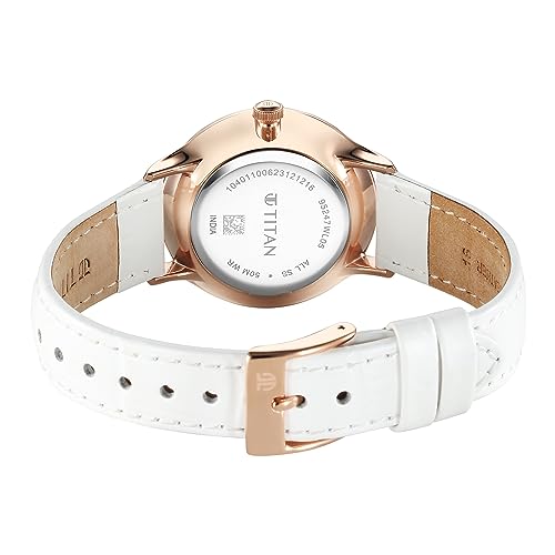 Image of Titan Bright Leathers Silver Dial Analog with Date Leather Strap Watch for Women-NS95247WL05