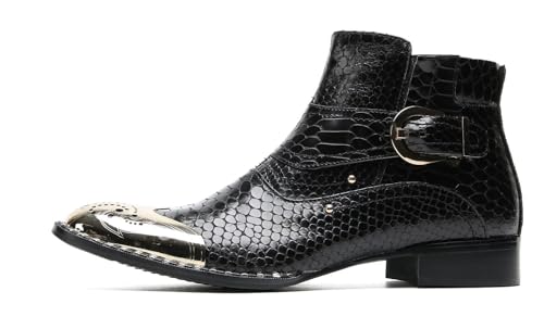 Santimon Mens Casual Dress Ankle Chelsea Boots - Fashion Genuine Leather Western Cowboy Boots with Buckle & Metal-Square Toe for Party, Punk Rock, Wedding & Ballroom2