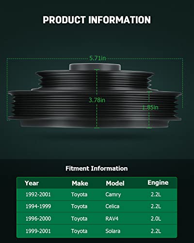 Scitoo 1340874031 1340874041 594-139 309-50028 Harmonic Balancer Crankshaft Pulley Fits 1992-2001 For Toyotary 1994-1999 For Toyota Celica 1996-2000 For Toyota Rav4 1999-2001 For Toyota Solara #TOP2