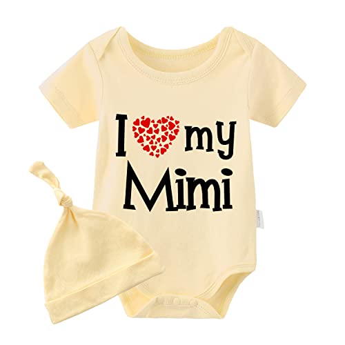 YSCULBUTOL Baby Twins Bodysuit I Love My Mimi Cute Baby Clothes Baby Shower Outfit Baby Girl Christmas Clothes(Yellow hayi Love Mimi 6m)
