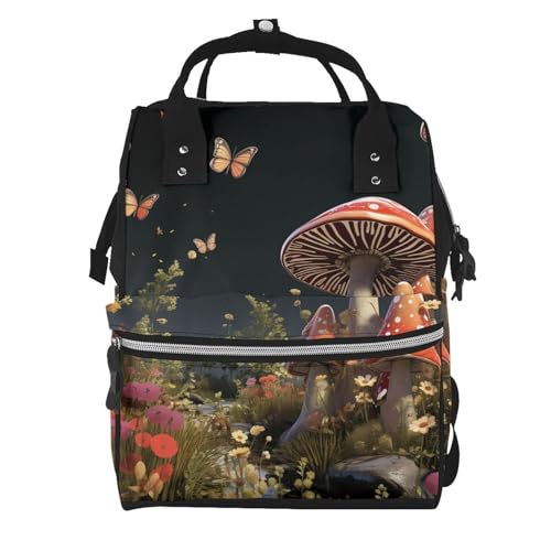 Sac à dos à langer grande capacité motif champignons style conte de fées