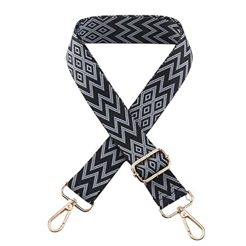 Image of 1pc Extendable Zigzags Jacquard Bag Strap with Clasps Geometric Webbing Belt for Shoulder Crossbag Messenger Bag Replacement (Black Blue)
