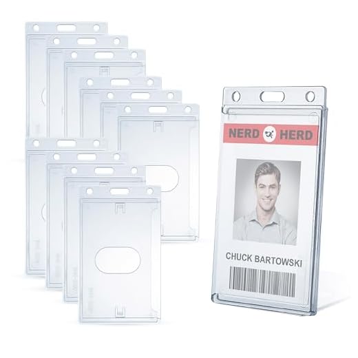 Bestom 10 Pack Frosted Clear Vertical Hard Plastic ID Card Holder. Rigid Plastic ID Card Protector Case W/Thumb Notch and Slot & Chain Holes (10)