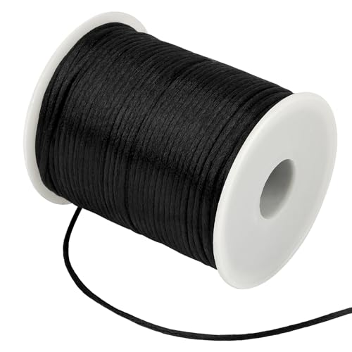 Cuerda de nailon para pulseras, cuerda de satén de 100 m x 2 mm, cordón de seda chino para manualidades, pulseras, collares, joyas, hilo de perlas, artesanía (negro)
