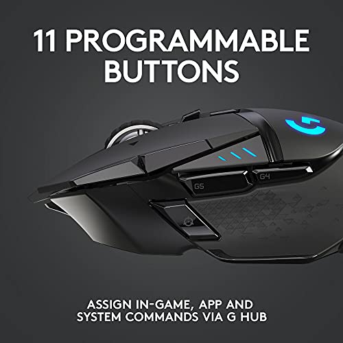 Logitech G502 Lightspeed Wireless Gaming Mouse, 25K Sensor, PowerPlay Compatible, RGB, Adjustable Weights, 11 Programmable Buttons, Long Battery Life, On-Board Memory, PC/Mac - Black view 2