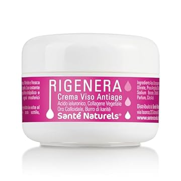 Crema Viso Rigenera 100 ml ● Crema Viso Anti-Age con Acido Ialuronico, Collagene Vegetale, Burro di Karitè e Oro Colloidale ● Antimacchie Illuminante ● Made in Italy