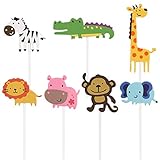 iMagitek 35 Pcs Jungle Safari Animal Cupcake Toppers Picks, Zoo Animal Cupcake Cake Toppers Picks...
