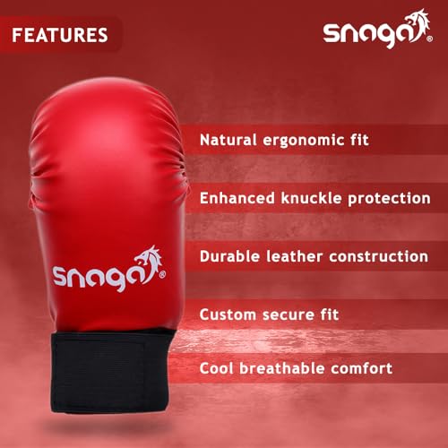 Image of Snaga Moulded Karate Gloves, Punching Bag Glove for Training, Foam Padding, Elastic Hook & Loop Wrap Around Strap, Gloves for Better Protection, Performace and Comfort. (Red, M) (10-13 Years Old)