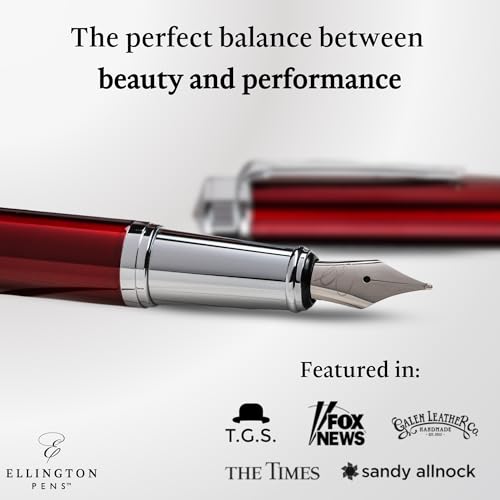 Image of Ellington Pens Luxury Fountain Pen Set - Smooth Fine Nib- Includes 3 Ink Cartridges, Refillable Ink Converter, Gift Box- Fountain Pens For Writing, Calligraphy, Journaling, Sketching (Scarlet Slate)