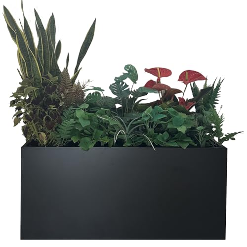 MinCHI257 40 L x 16 W x 18 H Metal Large Rectangular Planter - Long Planter Box for Outdoor Patio/Porch Planter Boxes Outdoor Modern Design for Plants Flowers Garden Spliced Flower Pot (Black)