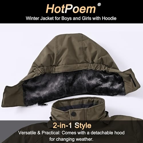 Image of Winter Jacket for Boys and Girls Waterproof Ski Jacket Winter Snow Coat Hooded Fleece Windproof with Zip Pockets