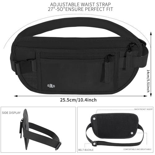money belt for travel women men hidden rfid passport holder for travel black