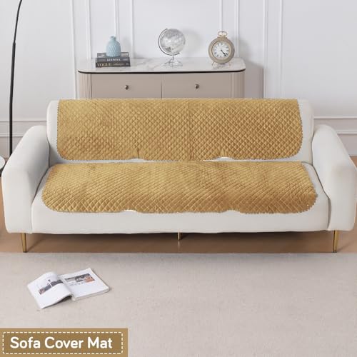 Image of HOKIPO Quilted Sofa Cover for 3 Seater for Seat & Back, 'Quilt Classic' Yellow (IN-927-YLW*2)